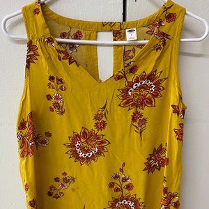 Yellow Floral V-neck Tank Top
